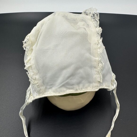 Vintage Frilly Baby Bonnet Lace Ruffle Infant Christening Hat Heirloom - Picture 5 of 16